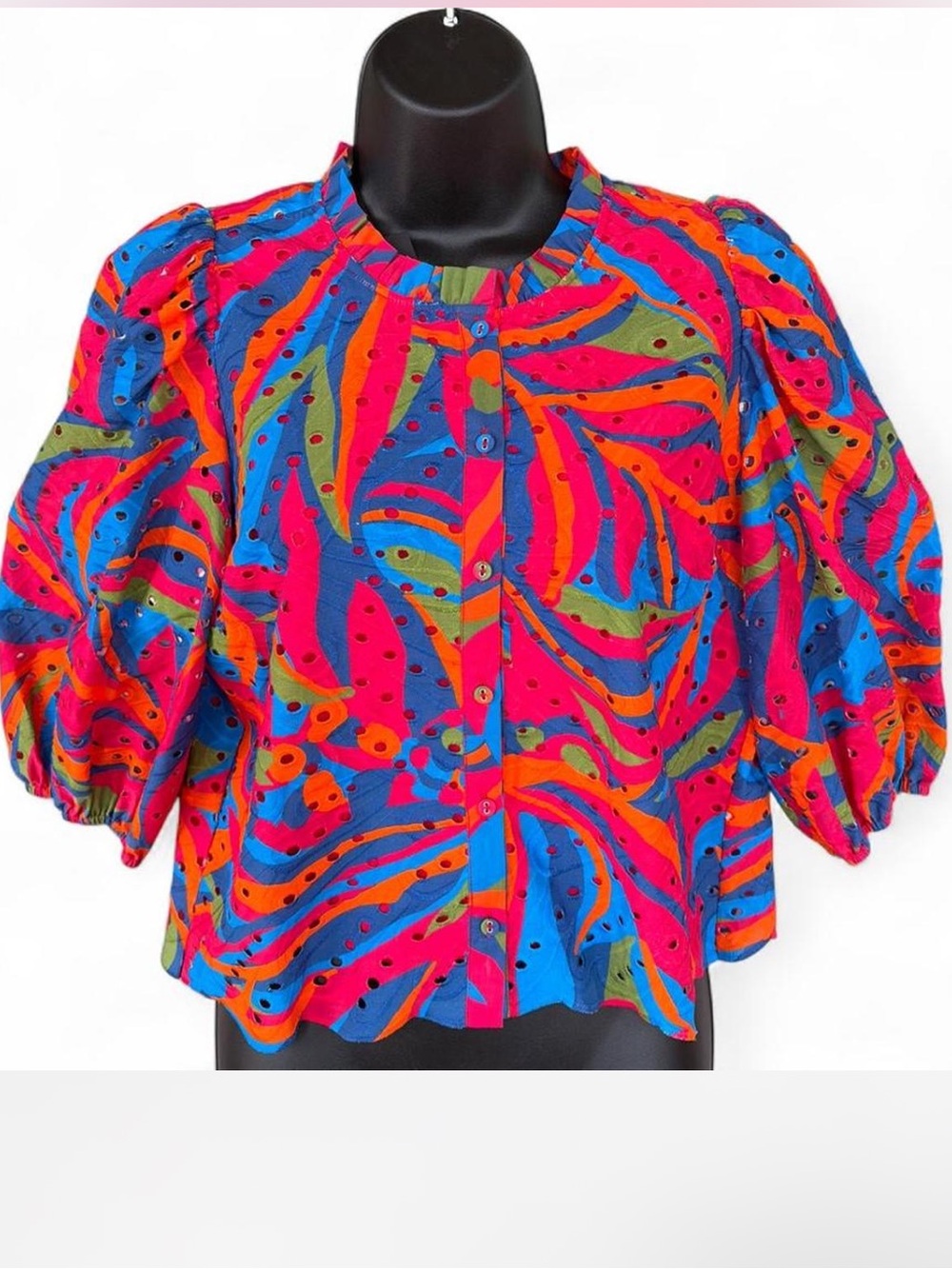 Brand New with tags Caballero Bright Multicolor Puff-Sleeve Top